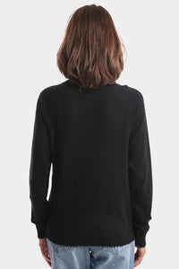 Cotton Cashmere Frayed Edge Crew in Black