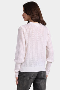 Cashmere Blousant Sleeve Crew Neck Pullover in White