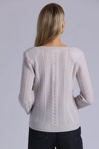 Cashmere Novelty Cable V Neck in Fog