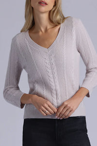 Cashmere Novelty Cable V Neck in Fog