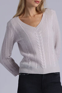 Cashmere Novelty Cable V Neck in Fog
