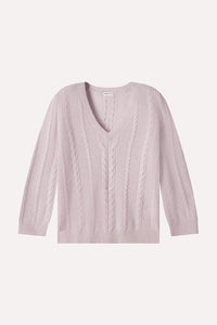 Cashmere Novelty Cable V Neck in Fog