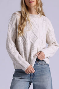 Pure Air Cashmere Mixed Cable Pattern Sweater in White
