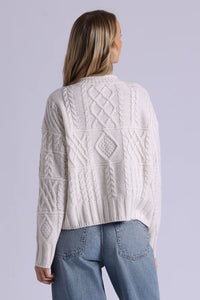 Pure Air Cashmere Mixed Cable Pattern Sweater in White