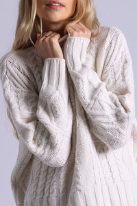 Pure Air Cashmere Mixed Cable Pattern Sweater in White