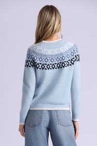 Cashmere Fair Isle Crew Neck with Tipping in Fresco Blue Combo
