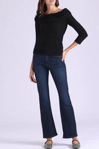 Cashmere Pointelle Off Shoulder with Tier in Black