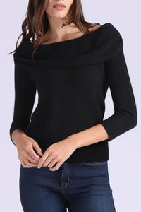 Cashmere Pointelle Off Shoulder with Tier in Black