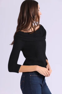 Cashmere Pointelle Off Shoulder with Tier in Black