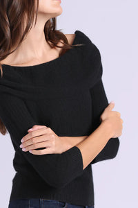 Cashmere Pointelle Off Shoulder with Tier in Black