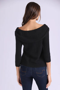 Cashmere Pointelle Off Shoulder with Tier in Black