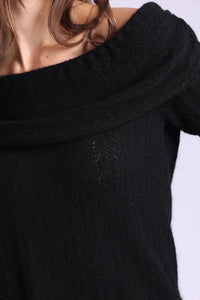 Cashmere Pointelle Off Shoulder with Tier in Black