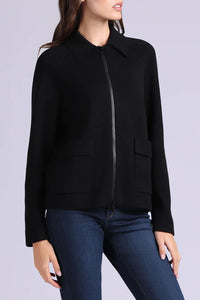 Viscose Zip Jacket with Pockets in Black