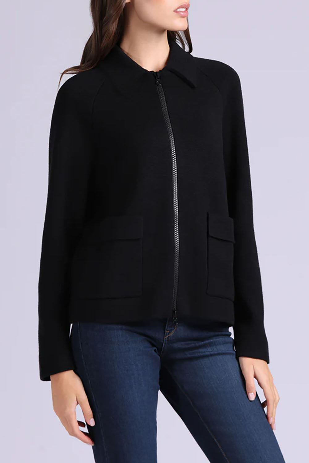 Viscose Zip Jacket with Pockets in Black