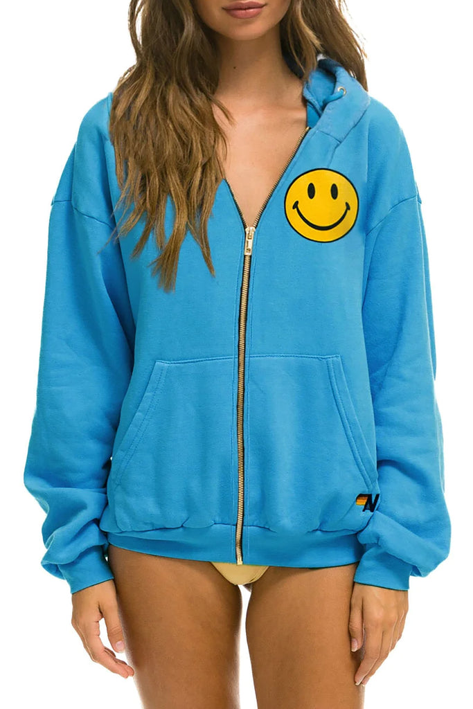 Smiley 2 Relaxed Zip Hoodie in Ocean