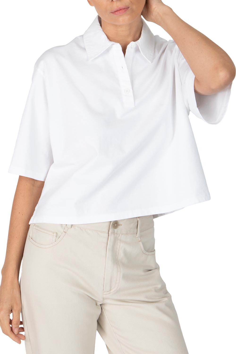 Heavyweight Jersey Mixed Media Short Sleeve Polo Vintage Wash in White