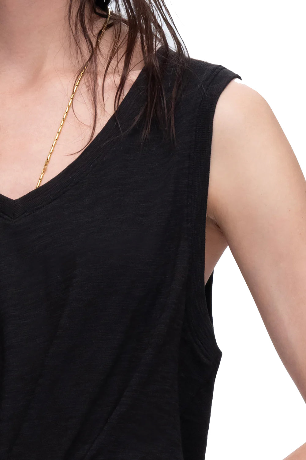 Slub Jersey V-Neck Tank in Black