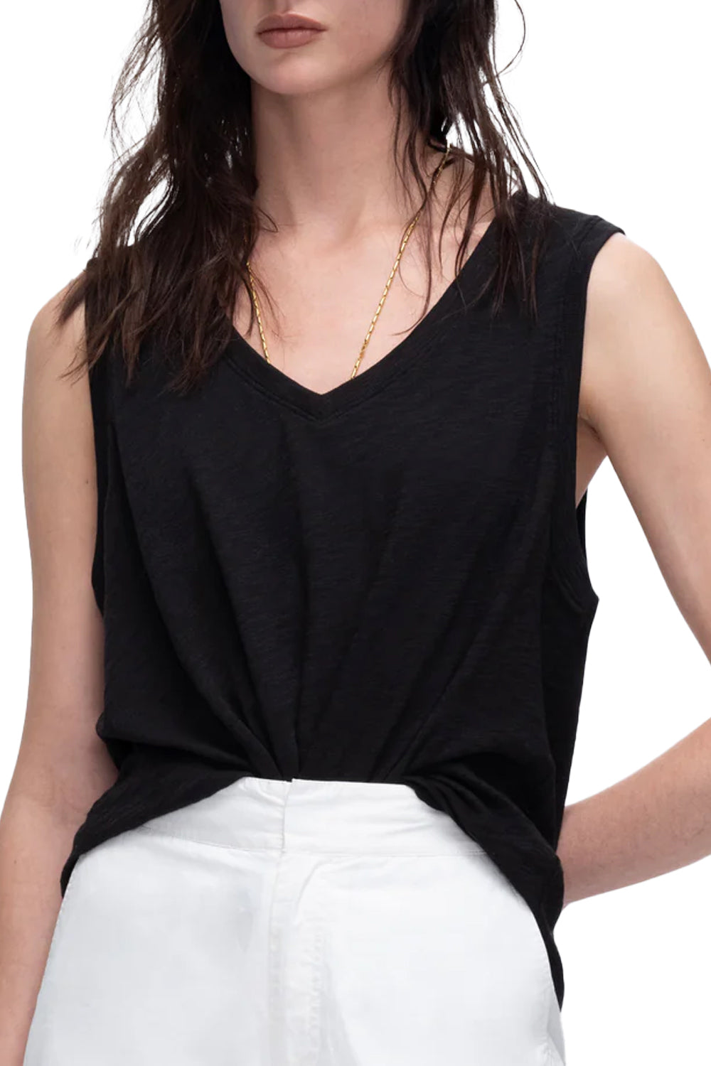 Slub Jersey V-Neck Tank in Black