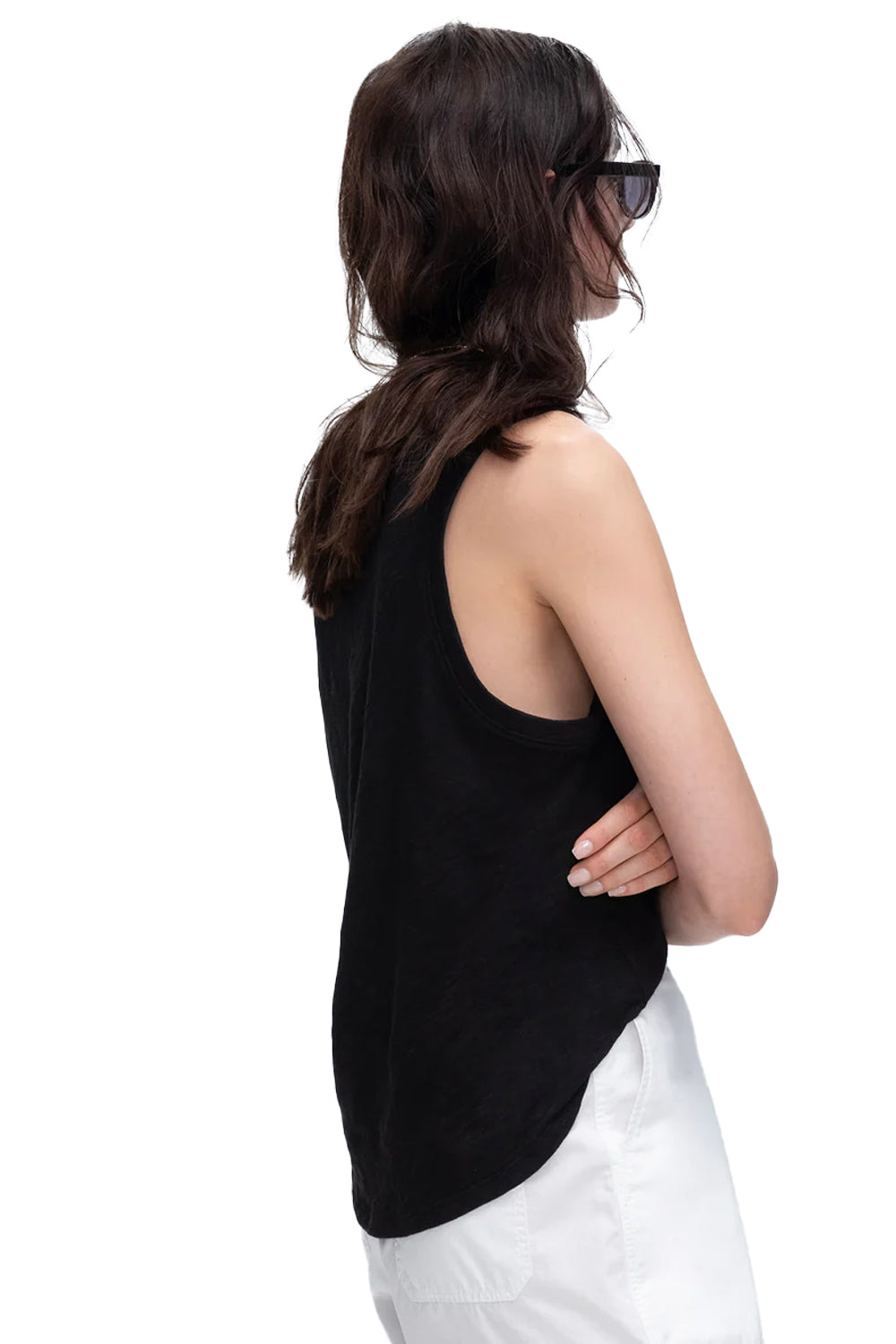 Slub Jersey V-Neck Tank in Black