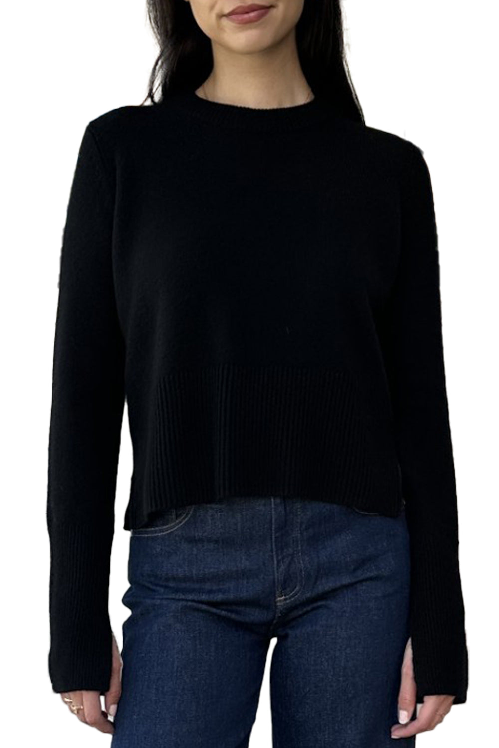Cropped Boxy Crew w/ Slits in Black
