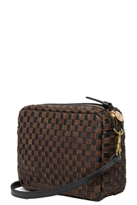 Midi Sac in Black Leather & Chocolate Suede Woven Checker