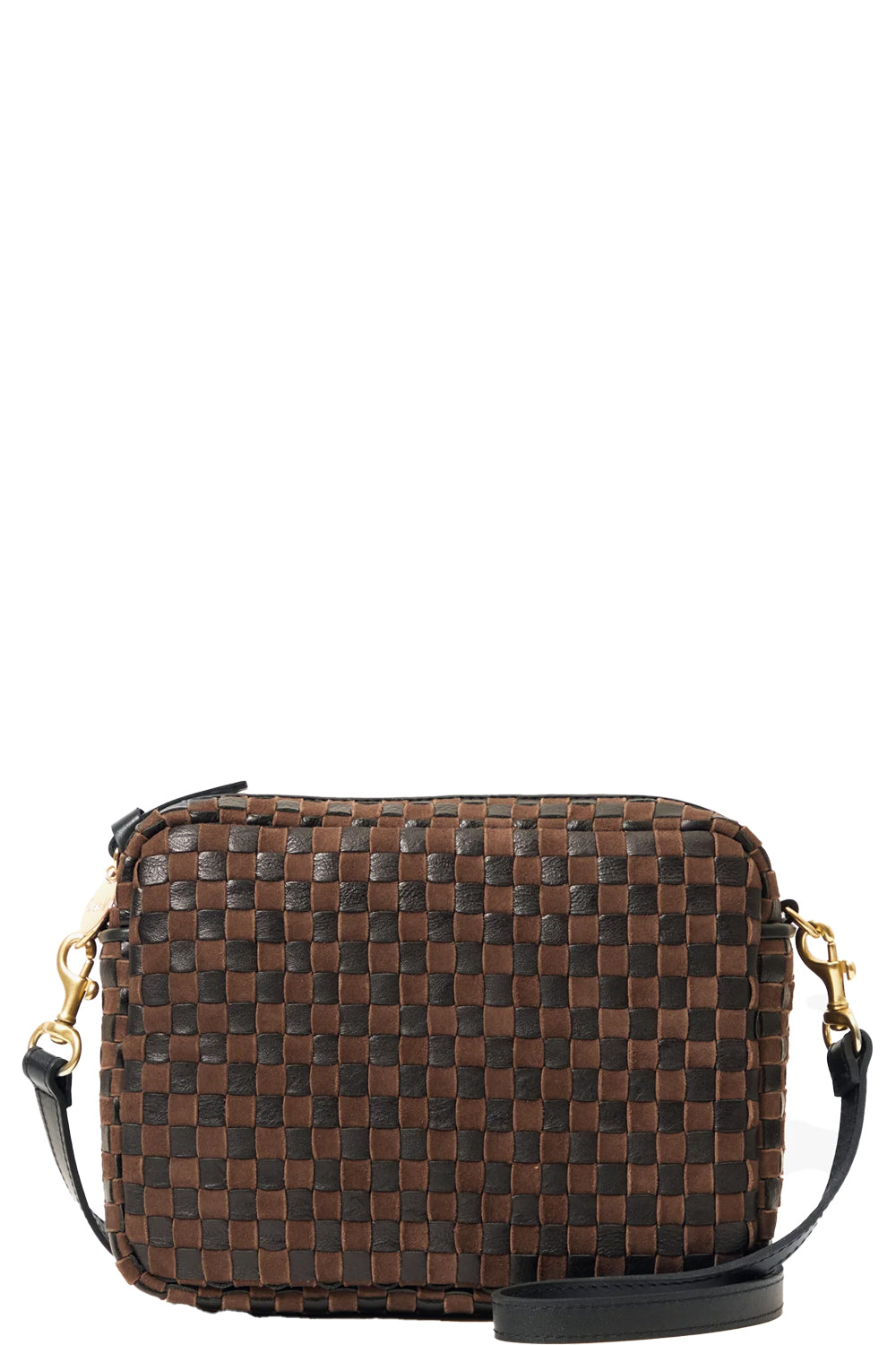 Midi Sac in Black Leather & Chocolate Suede Woven Checker