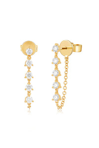 Multi Diamond Chain Stud Earring in 14k Yellow Gold
