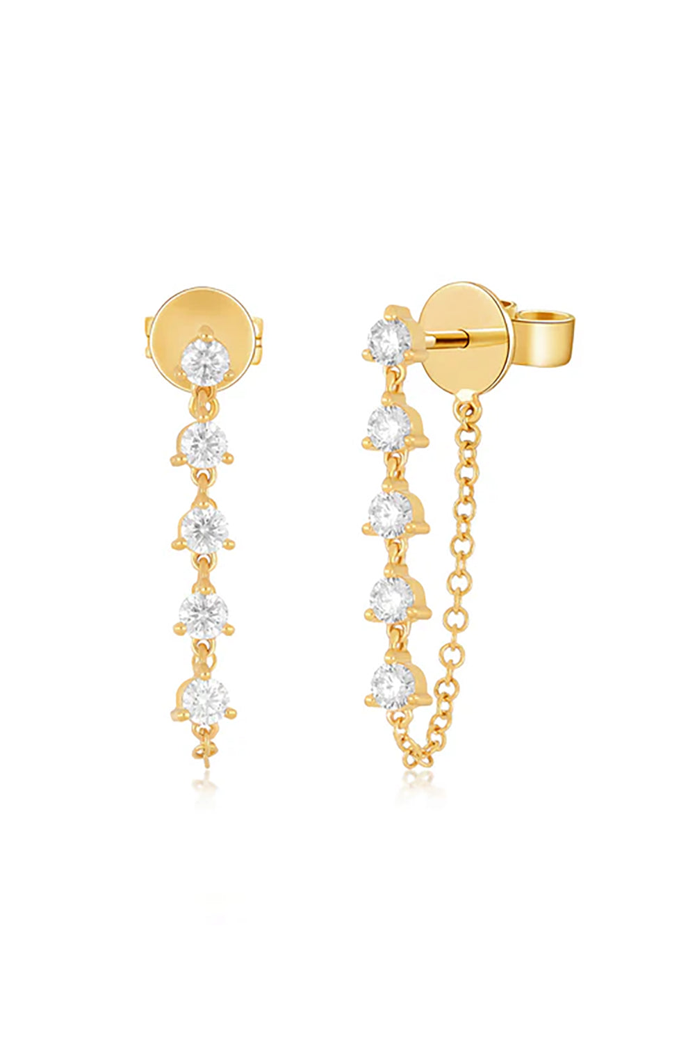 Multi Diamond Chain Stud Earring in 14k Yellow Gold