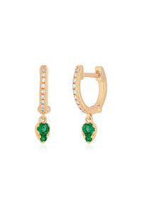 Emerald Teardrop Diamond Mini Huggie Earring in 14k Yellow Gold