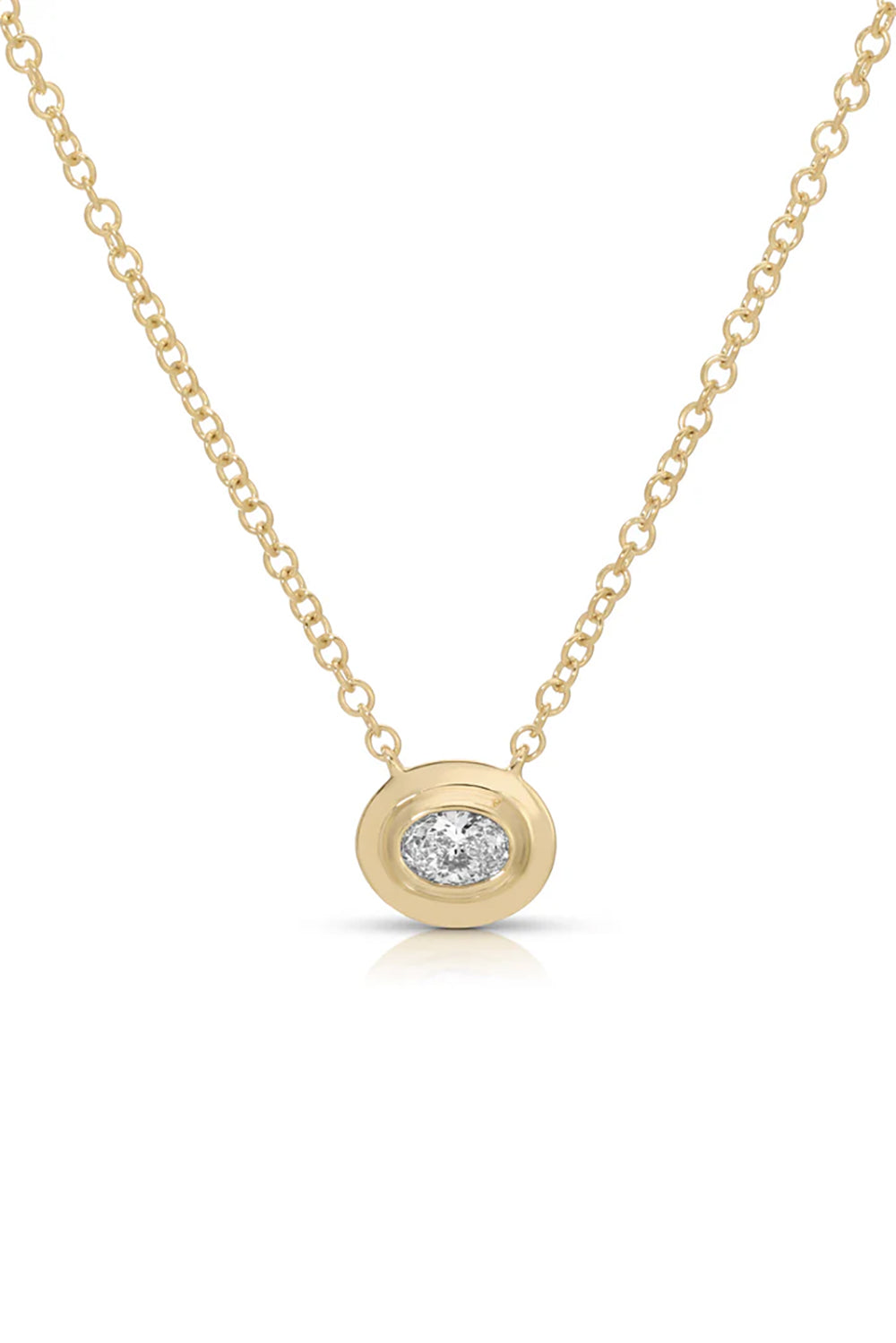 Oval Diamond Necklace in 14k Yellow Gold