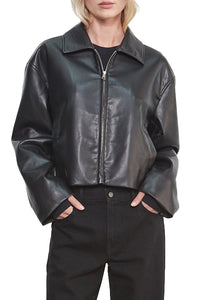 Enza Leather Minimal Jacket in Black