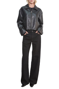 Enza Leather Minimal Jacket in Black