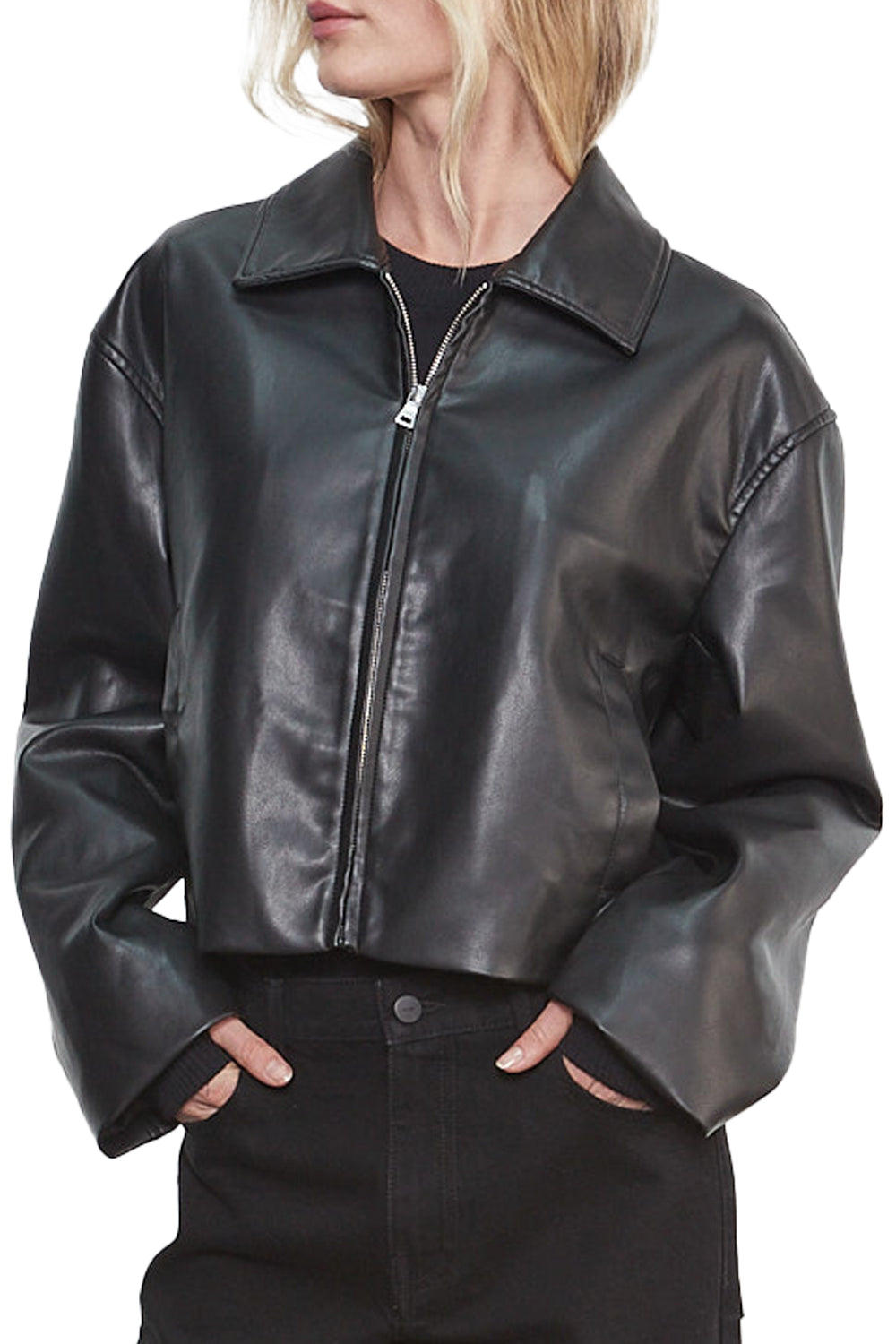 Enza Leather Minimal Jacket in Black