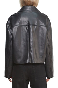 Enza Leather Minimal Jacket in Black