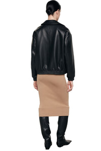 Faux Leather Bomber Jacket in Black