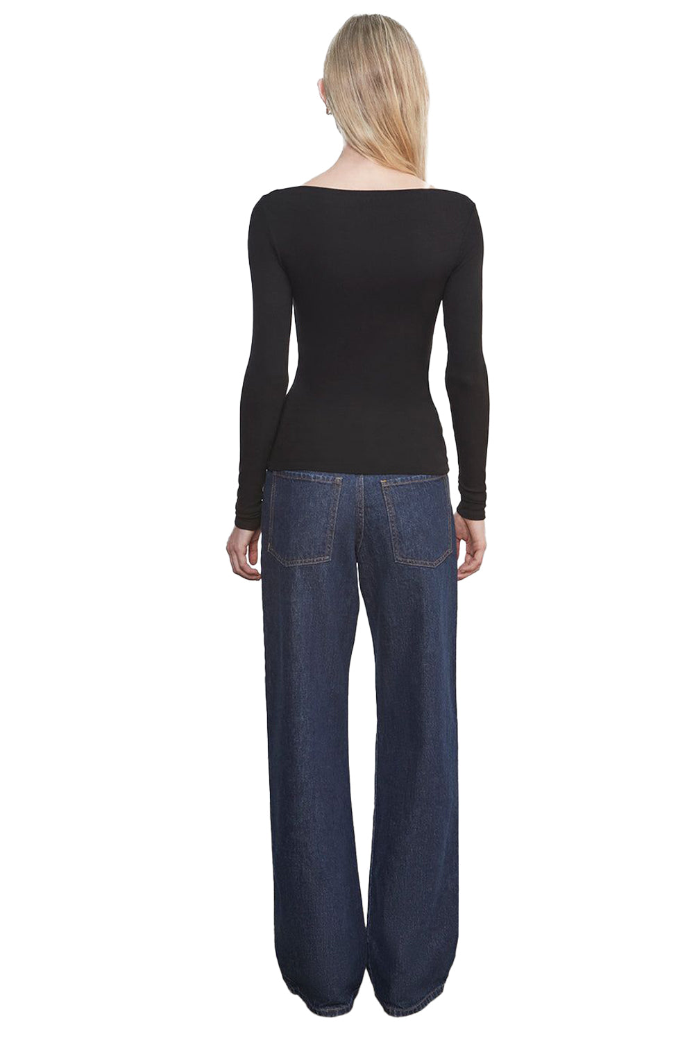 Silk Rib Boatneck Top in Black