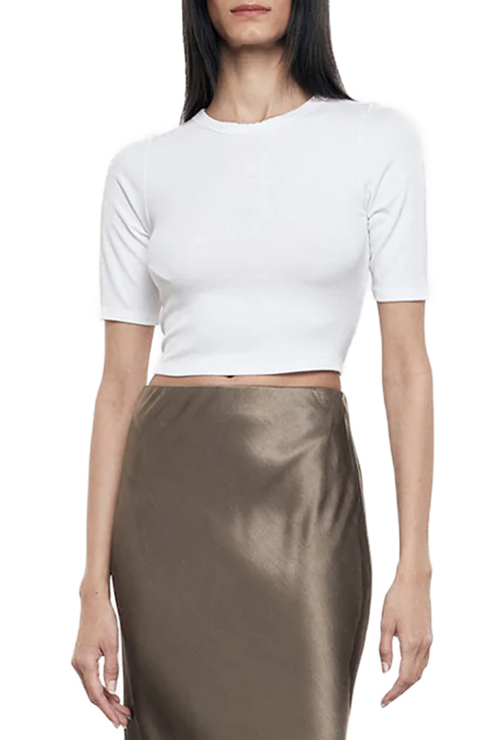Silk Rib Cropped Half Sleeve Crew