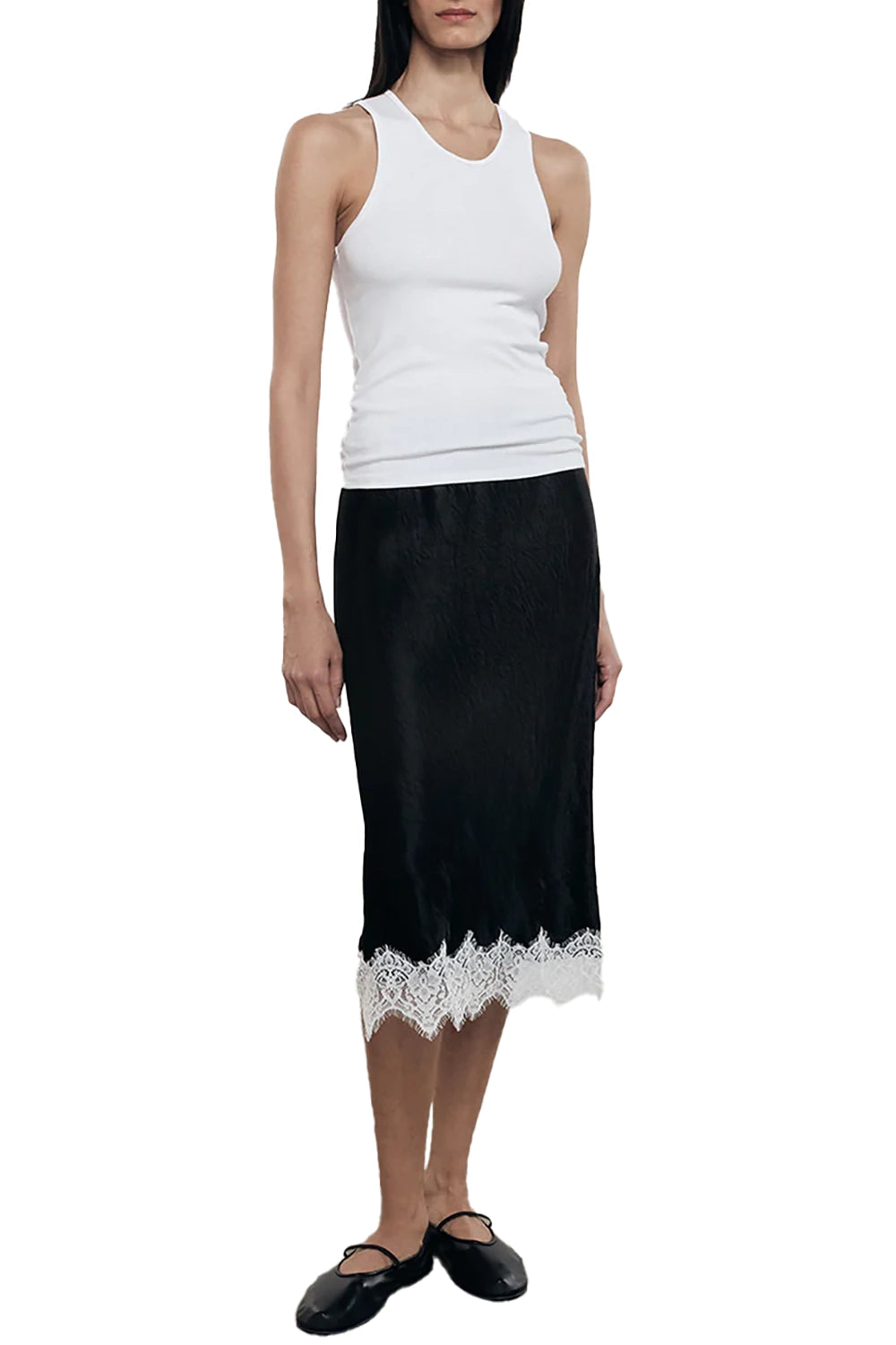 Silk Rib Sheath Tank in White