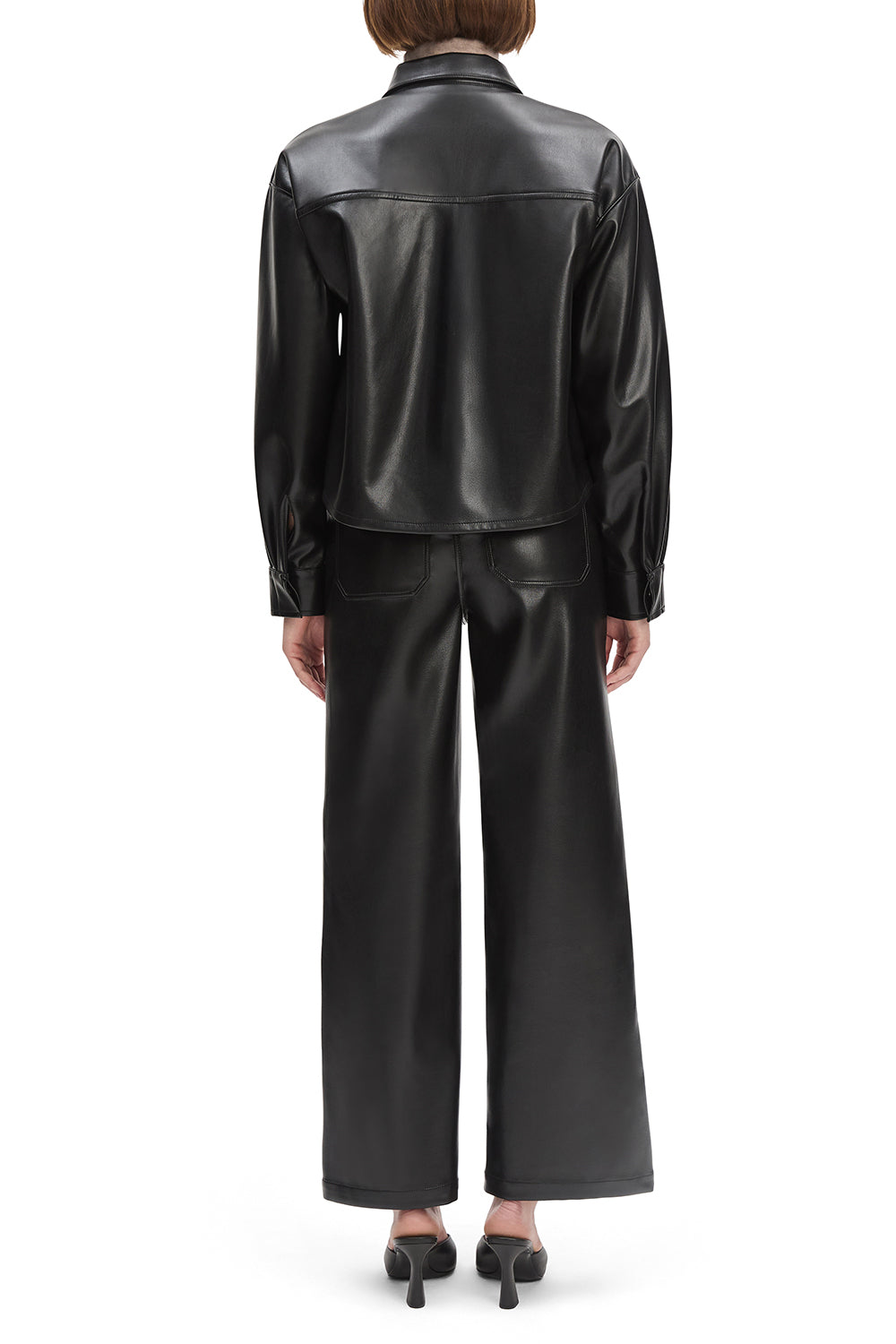 Brady Crop Faux Leather Shirt in Raven