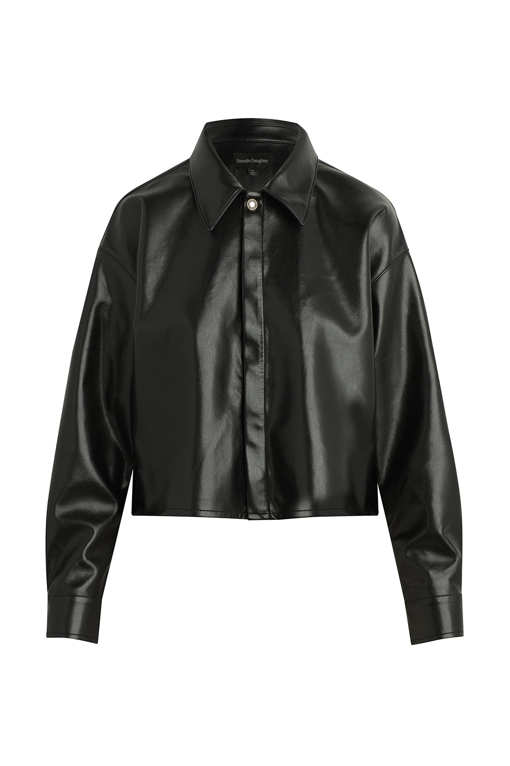Brady Crop Faux Leather Shirt in Raven