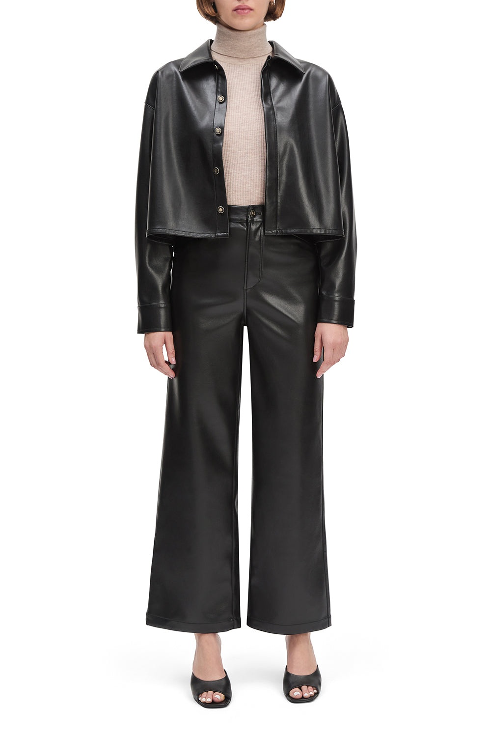 Brady Crop Faux Leather Shirt in Raven