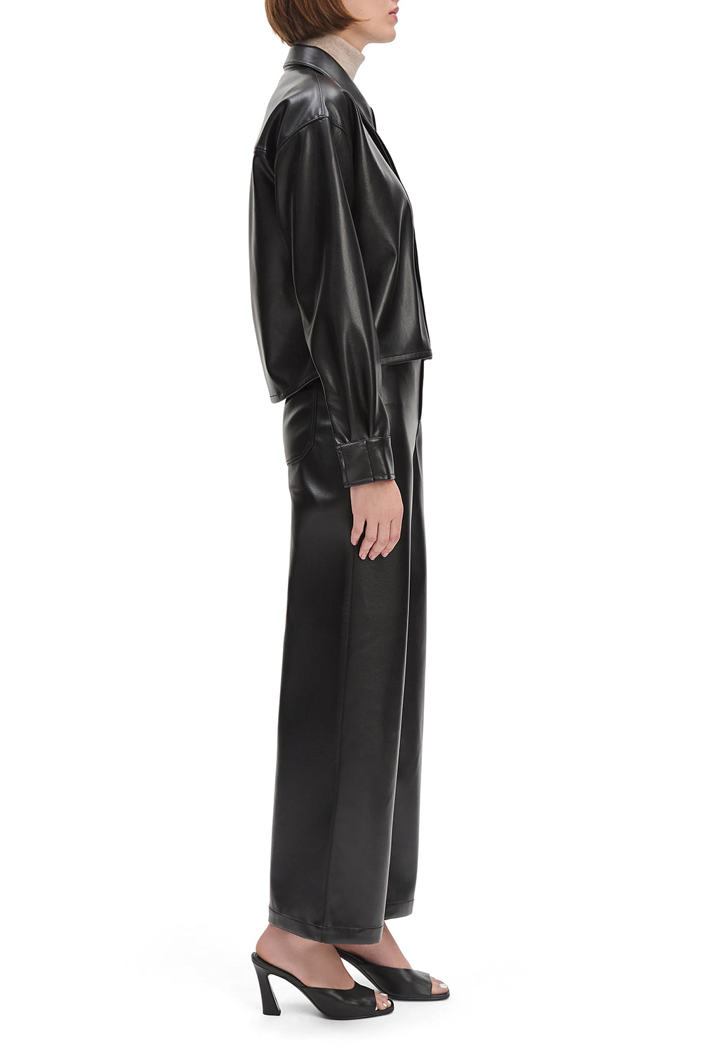 Brady Crop Faux Leather Shirt in Raven