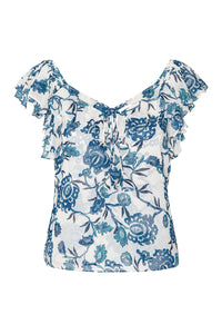 Luca Top in Indigo Teal Blooms