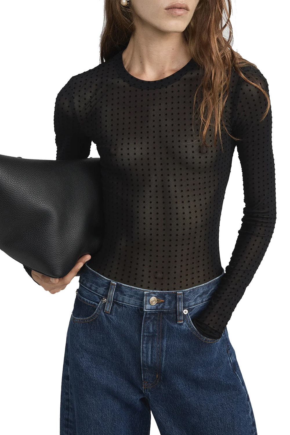 The Mesh Polka Dot Top in Black