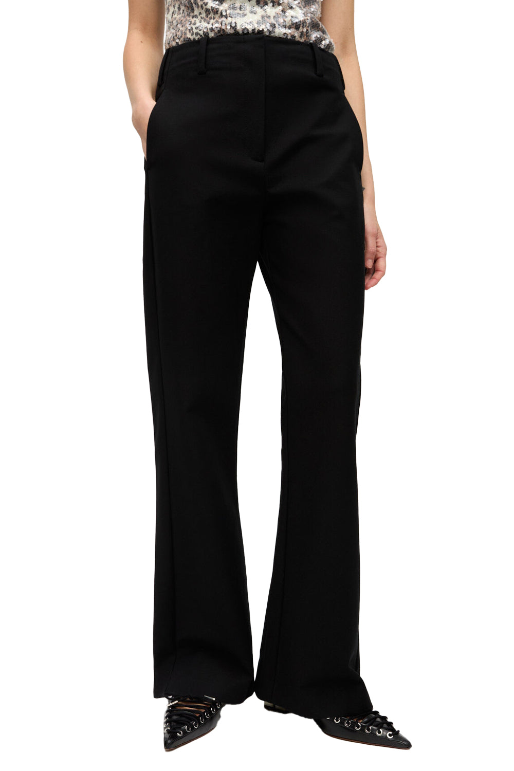 Black Heavy Cotton Tailoring Flared Pants in Black