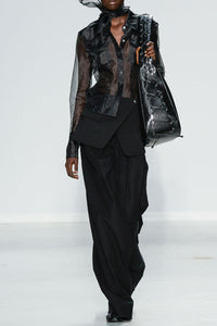 Black Heavy Cotton Tailoring Flared Pants in Black