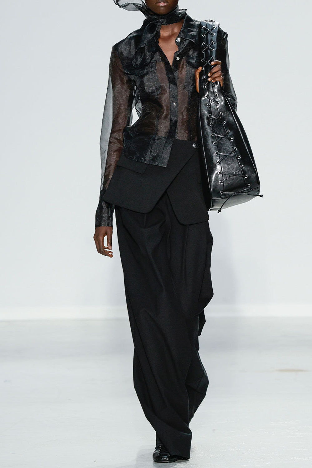 Black Heavy Cotton Tailoring Flared Pants in Black