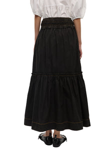 Garment Dyed Cotton Smock Maxi Skirt in Black