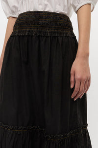 Garment Dyed Cotton Smock Maxi Skirt in Black