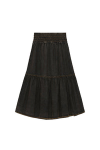 Garment Dyed Cotton Smock Maxi Skirt in Black